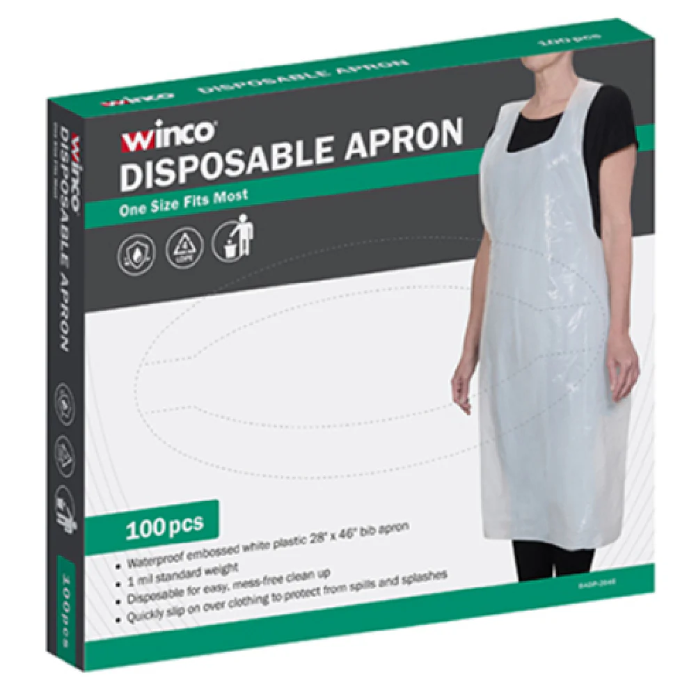 Winco BADP-2846 46 Inch Disposable Bib Apron Waterproof Plastic White