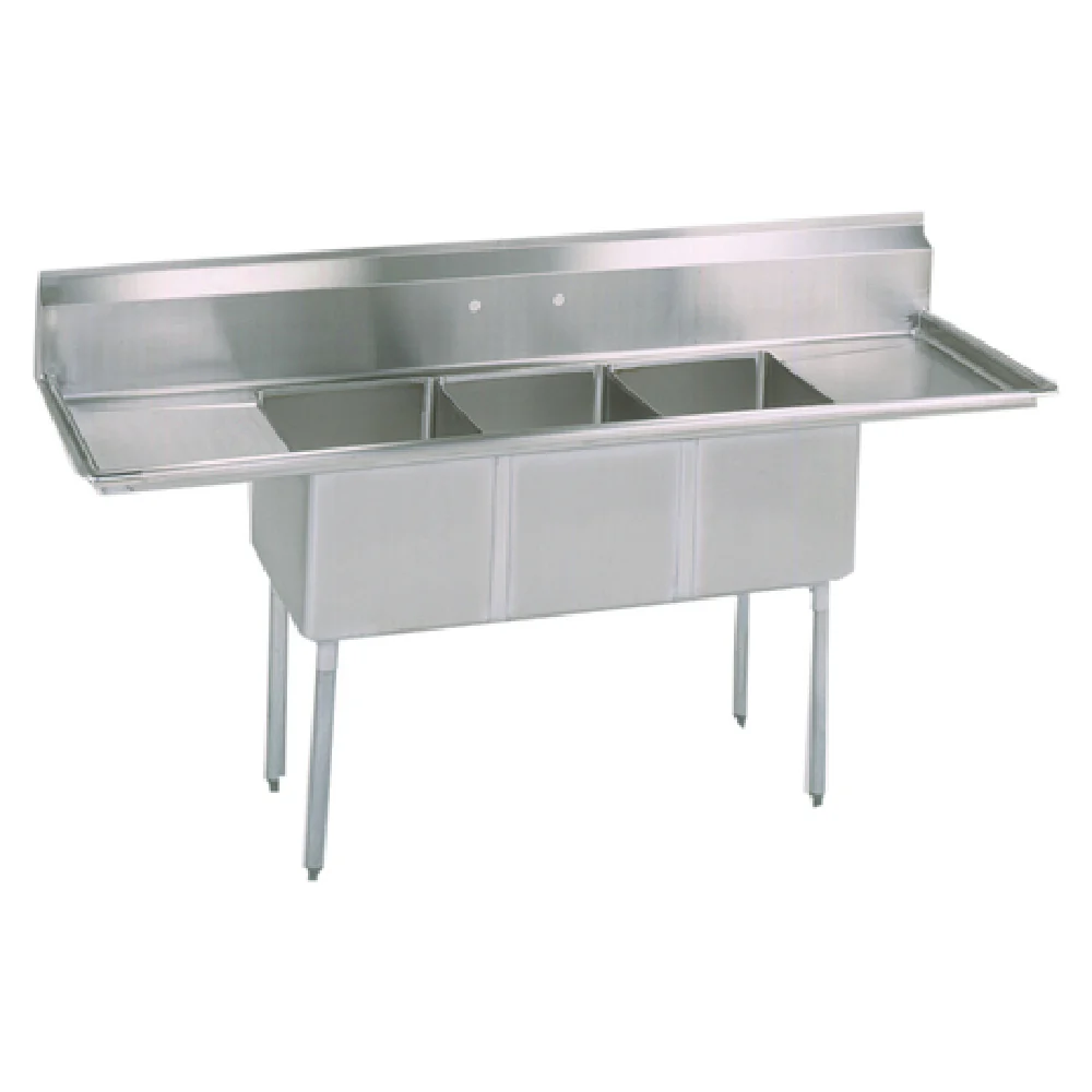 BK Resources BKS-3-20-14-24T 108 Inch Three Compartment Sink with Drainboards BK Resources BKS-3-20-14-24T 108 Inch Three Compartment Sink with Drainboards