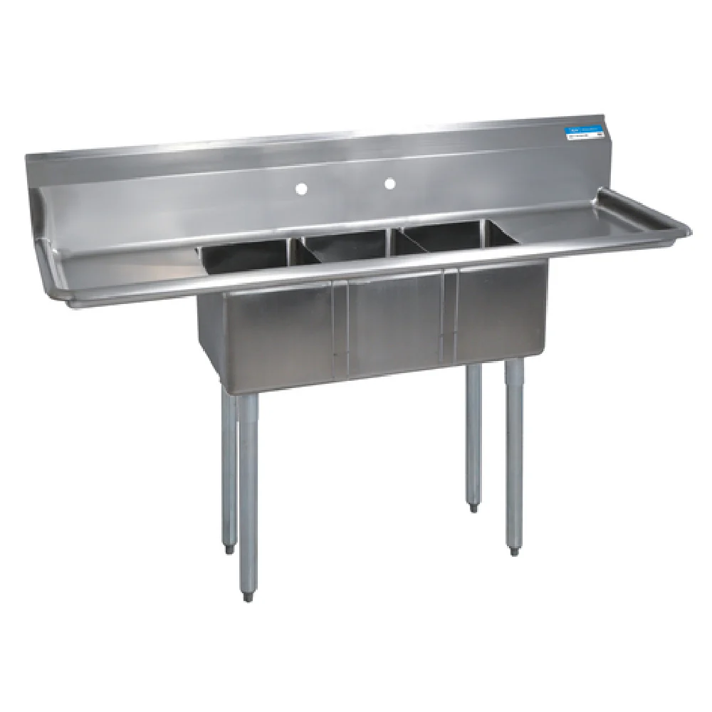 BK Resources BKS-3-1416-12-12TS 66 Inch Three Compartment Convenience Store Sink with Drainboards BK Resources BKS-3-1416-12-12TS 66 Inch Three Compartment Convenience Store Sink with Drainboards
