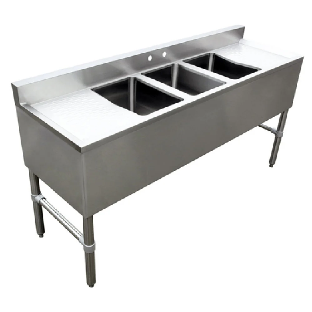 Omcan 44627 72 Inch Underbar Sink with Three 10 Inch Compartments Stainless Steel