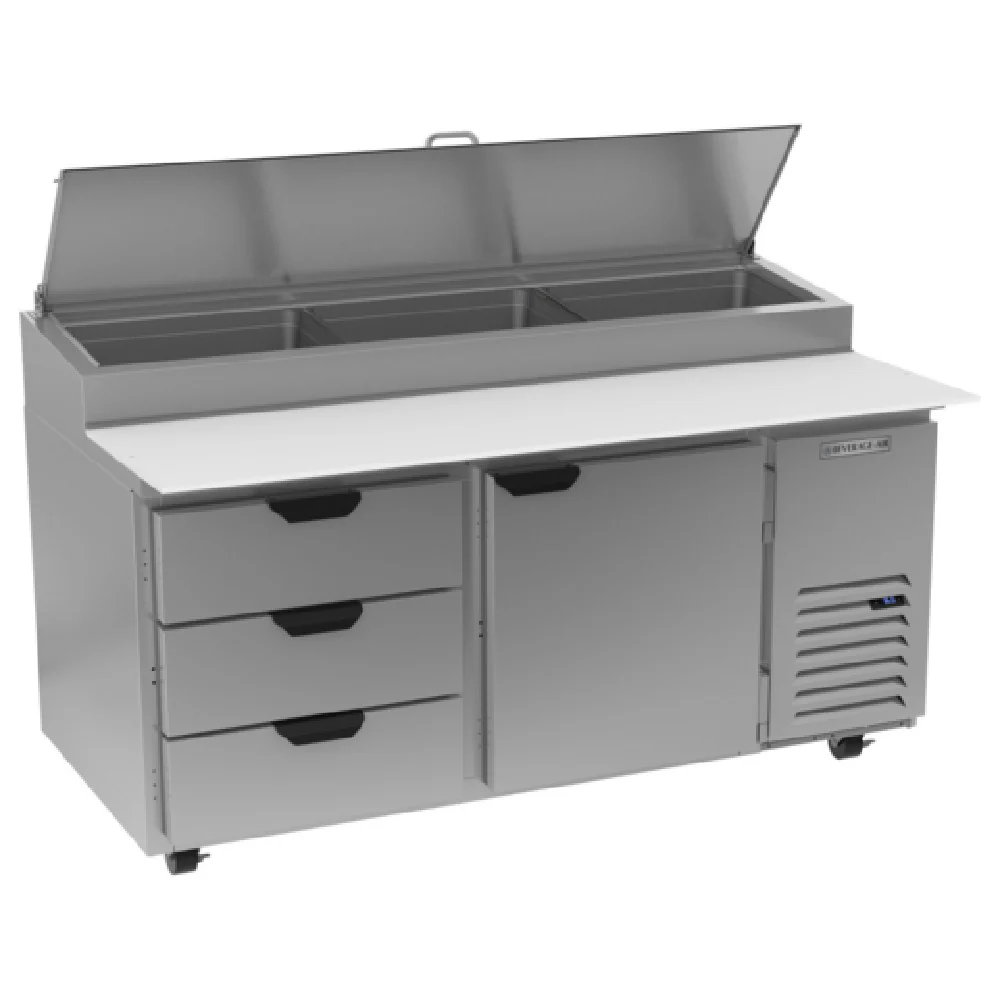 Beverage Air DPD67HC-3 67 Inch Pizza Top Refrigerated Counter 20.7 cu ft Stainless Steel with 3 Drawers Beverage Air DPD67HC-3 67 Inch Pizza Top Refrigerated Counter 20.7 cu ft Stainless Steel with 3 Drawers