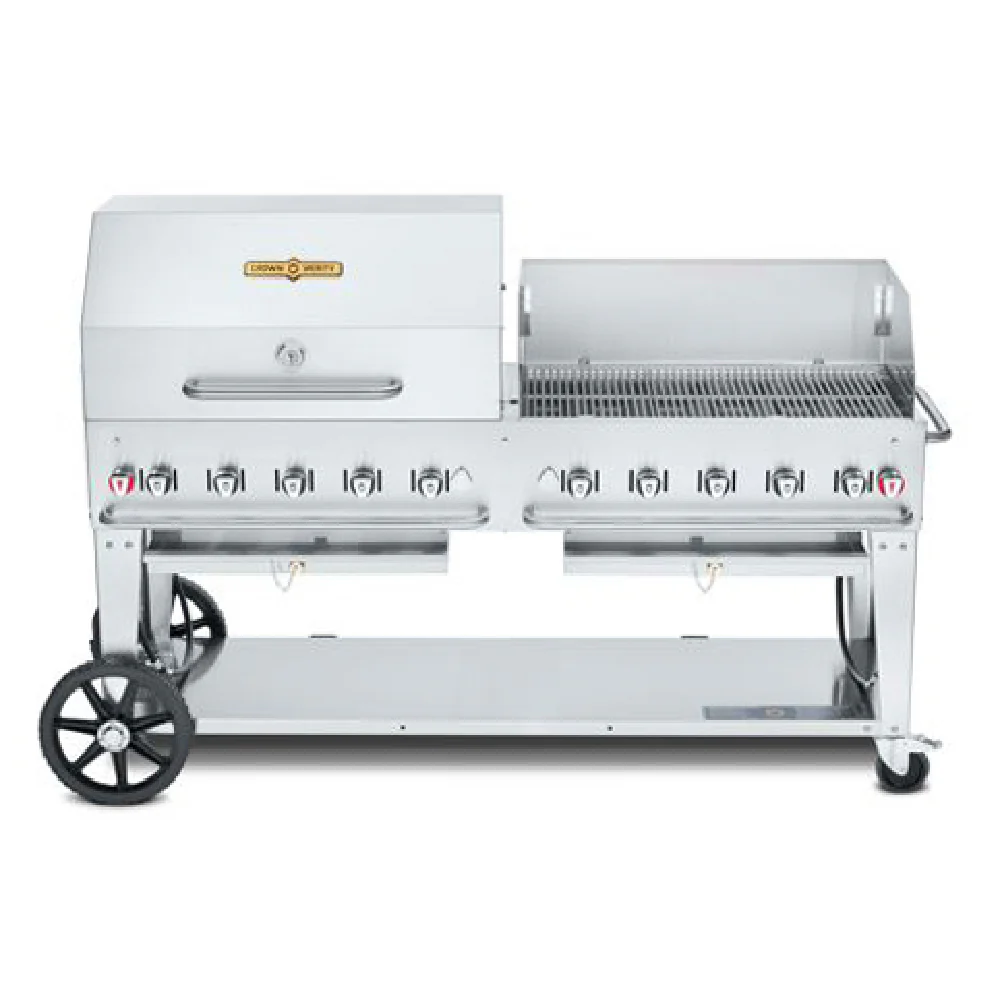 Crown Verity CV-MCB-72RWP-LP 70 Inch Mobile Outdoor Charbroiler Gas 10 Burners with Wind Guard