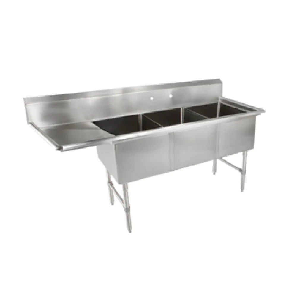 John Boos 3B16204-1D18L-X 70 Inch Sink Three Compartment Stainless Steel with Left Drainboard John Boos 3B16204-1D18L-X 70 Inch Sink Three Compartment Stainless Steel with Left Drainboard