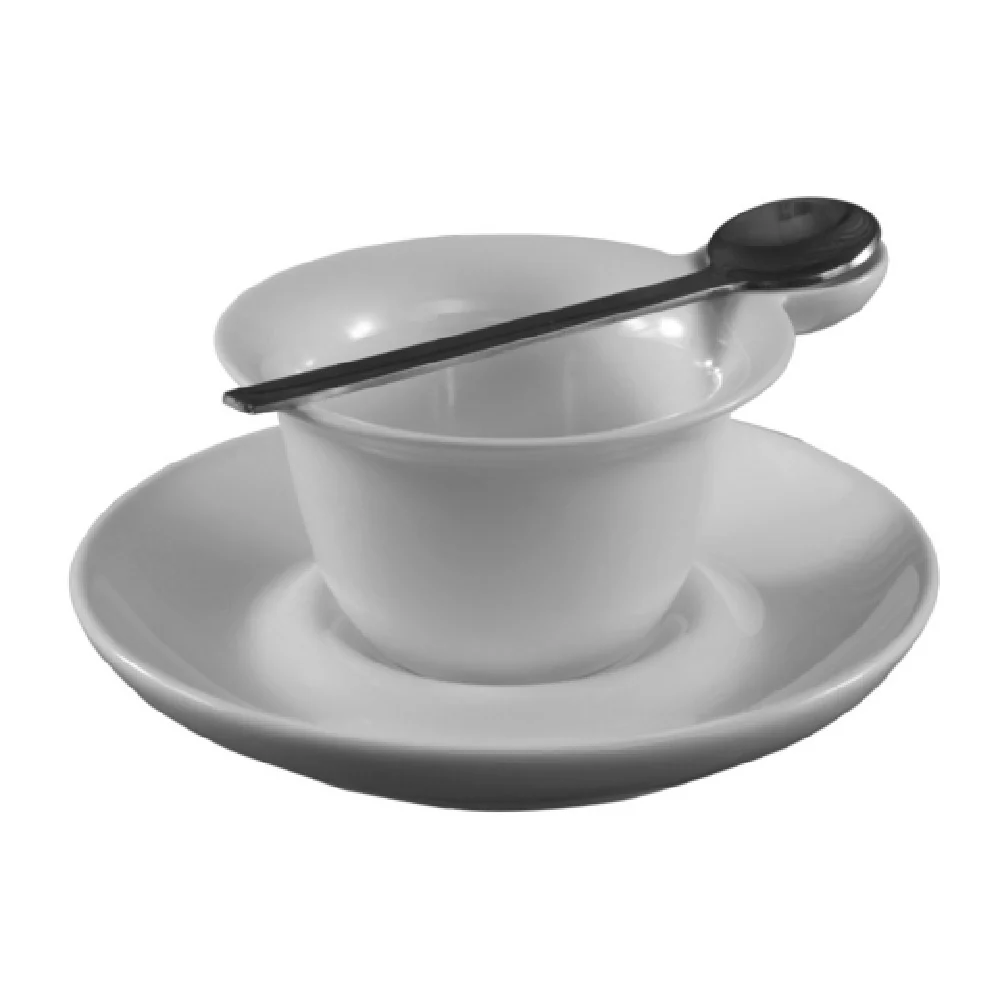 CAC China PTC-4-S 2 Oz Cup and Saucer Set Porcelain Super White with Spoon CAC China PTC-4-S 2 Oz Cup and Saucer Set Porcelain Super White with Spoon