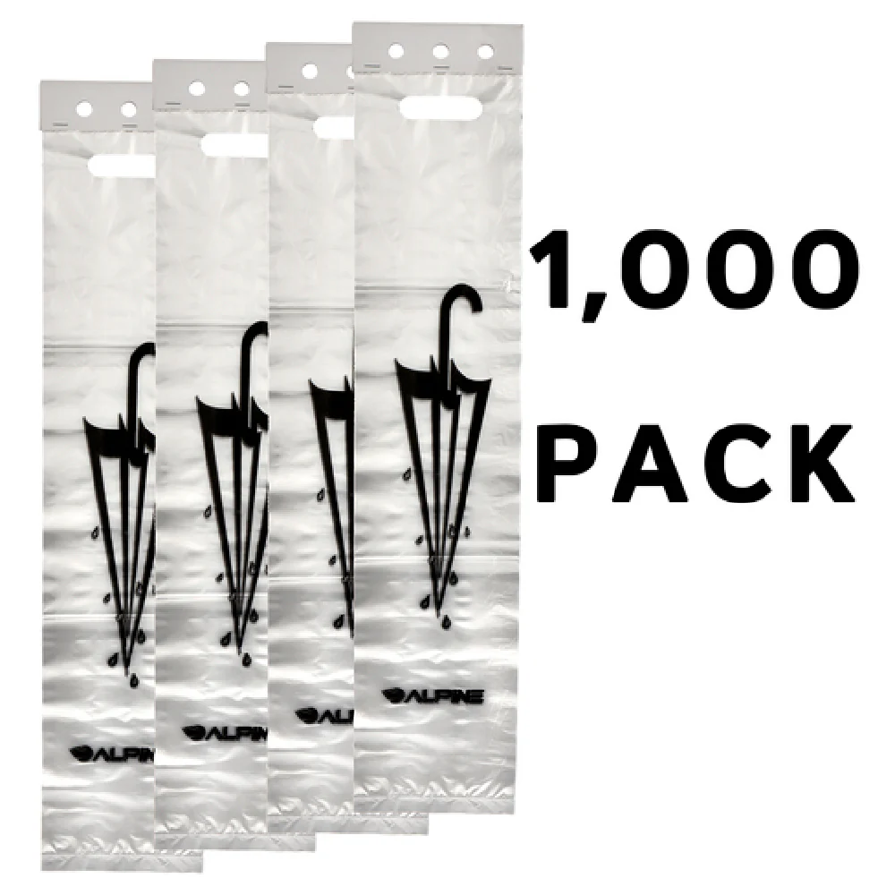 Alpine Industries ALP489-TOU 5.5 Inch Wet Umbrella Bags 1000 Packs HDPE White Handles Alpine Industries ALP489-TOU 5.5 Inch Wet Umbrella Bags 1000 Packs HDPE White Handles