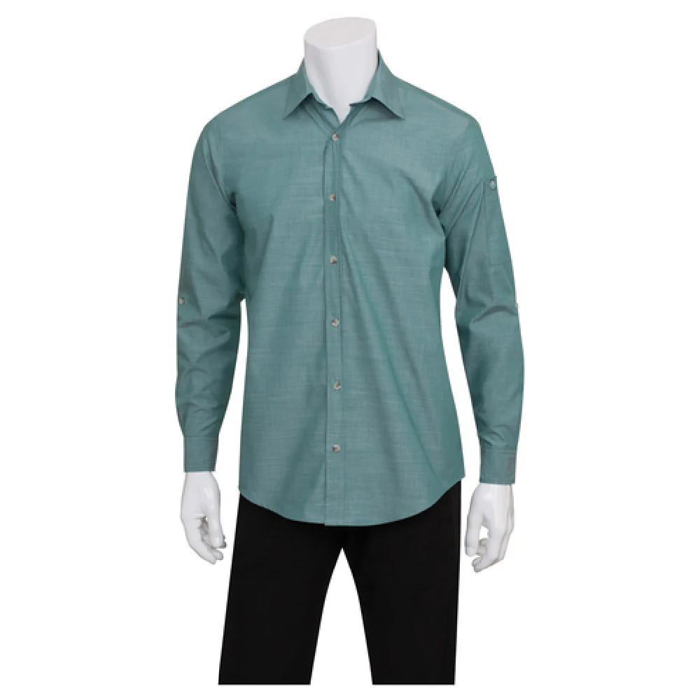 Chef Works SLMCH005GRM3XL 3XL Men's Dress Shirt Chambray Roll-up Long Sleeves Green Chef Works SLMCH005GRM3XL 3XL Men's Dress Shirt Chambray Roll-up Long Sleeves Green