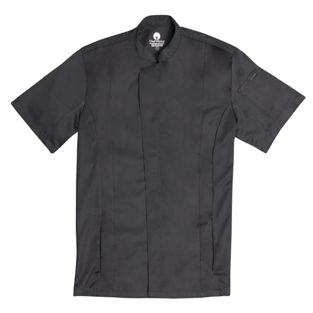 Chef Works CES02-BLK-S Small Black Short Sleeve Chef Coat with Cool Vent Sides