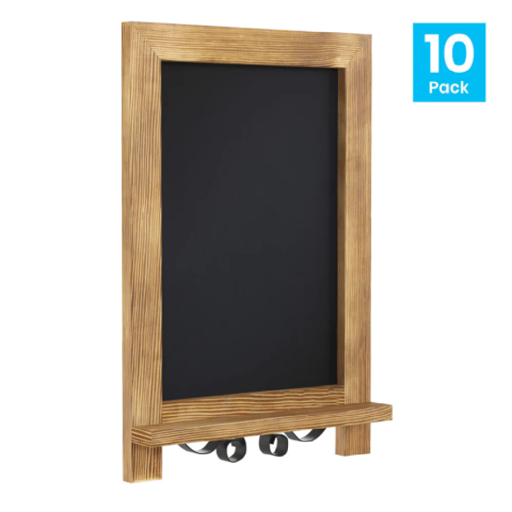 Flash Furniture 10-HFKHD-GDIS-CRE8-122315-GG 9-1/2 Inch Black Magnetic Tabletop Chalkboard with Torched Wood Finish Pack of 10