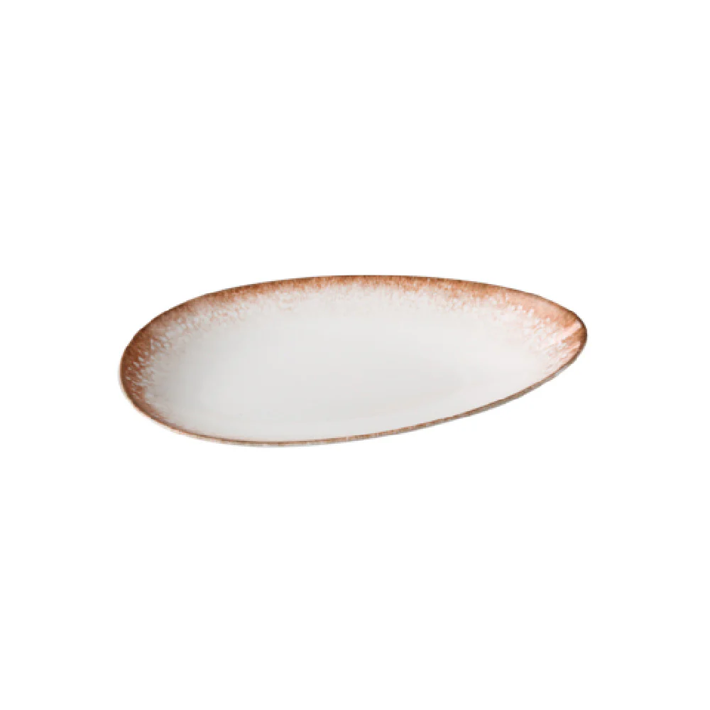 Yanco PR-311 11 3/4 Inch Oval Plate China Dishwasher and Microwave Safe White and Brown
