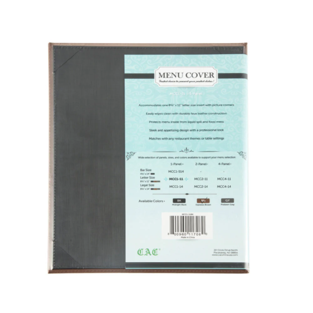 CAC China MCC1-11BN 8-1/2 Inch Faux Leather Menu Cover Brown - 50 Packs