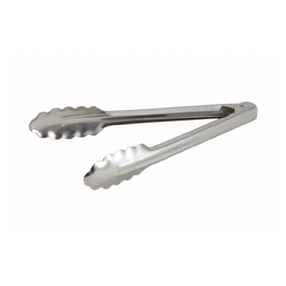 Winco UT-9 9 Inch Utility Tongs Coiled Spring Scalloped Edge Heavyweight Stainless Steel