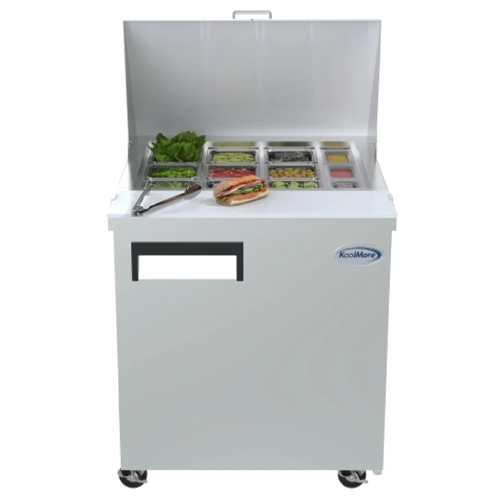 Koolmore SPTR-1D-6C-LT 27-1/2 Inch One Section 6 cu ft Salad Sandwich Prep Table Stainless Steel with Self Closing Door Koolmore SPTR-1D-6C-LT 27-1/2 Inch One Section 6 cu ft Salad Sandwich Prep Table Stainless Steel with Self Closing Door