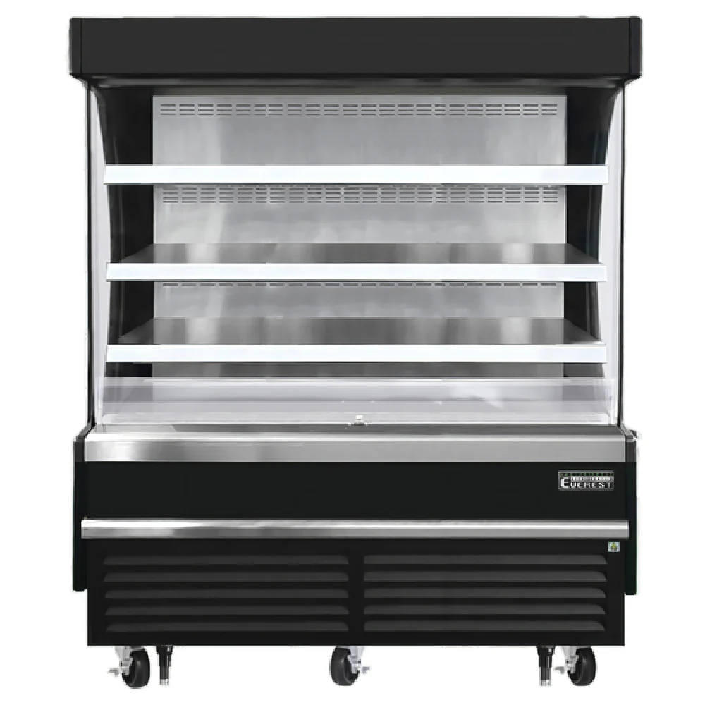 Everest Refrigeration EOMV-60-B-28-S 60 Inch Vertical Open Display Merchandiser 15.4 cu ft with Adjustable Stainless Steel Shelves and LED Lighting Everest Refrigeration EOMV-60-B-28-S 60 Inch Vertical Open Display Merchandiser 15.4 cu ft with Adjustable Stainless Steel Shelves and LED Lighting