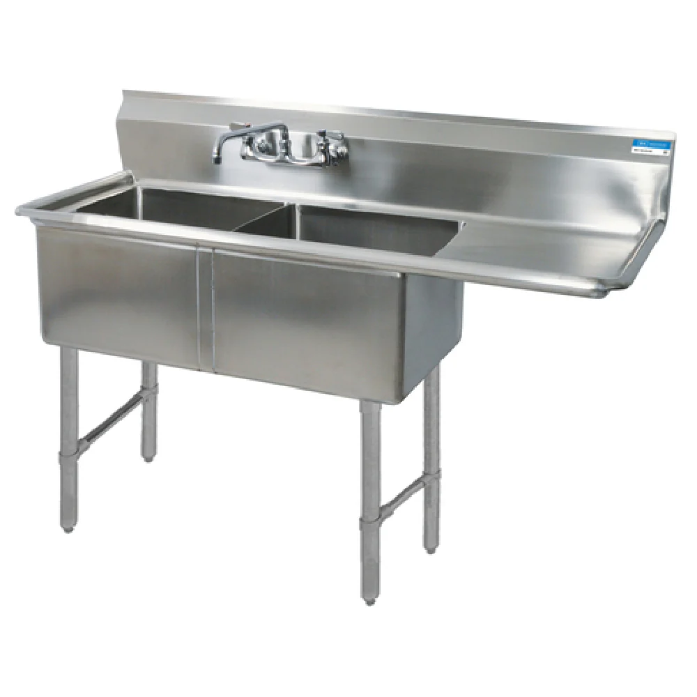 BK Resources BKS6-2-24-14-24RS 76 Inch Two Compartment Sink with Right Drainboard BK Resources BKS6-2-24-14-24RS 76 Inch Two Compartment Sink with Right Drainboard
