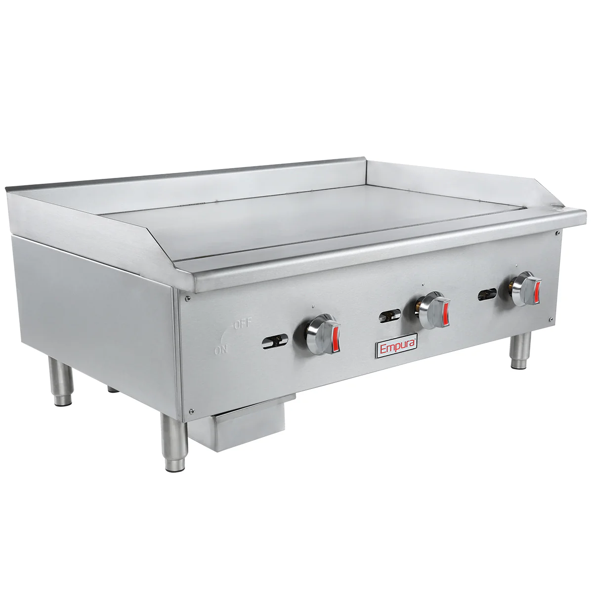 Empura Equipment EGG-36S 35-5/8 Inch Gas Griddle Countertop Stainless Steel 3 Burner 90000 BTU with Manual Controls