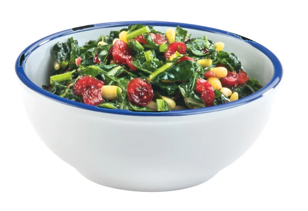 Cal Mil 3467-5-15 5-1/2 Inch Dia Round Bowl White Melamine Blue Rim