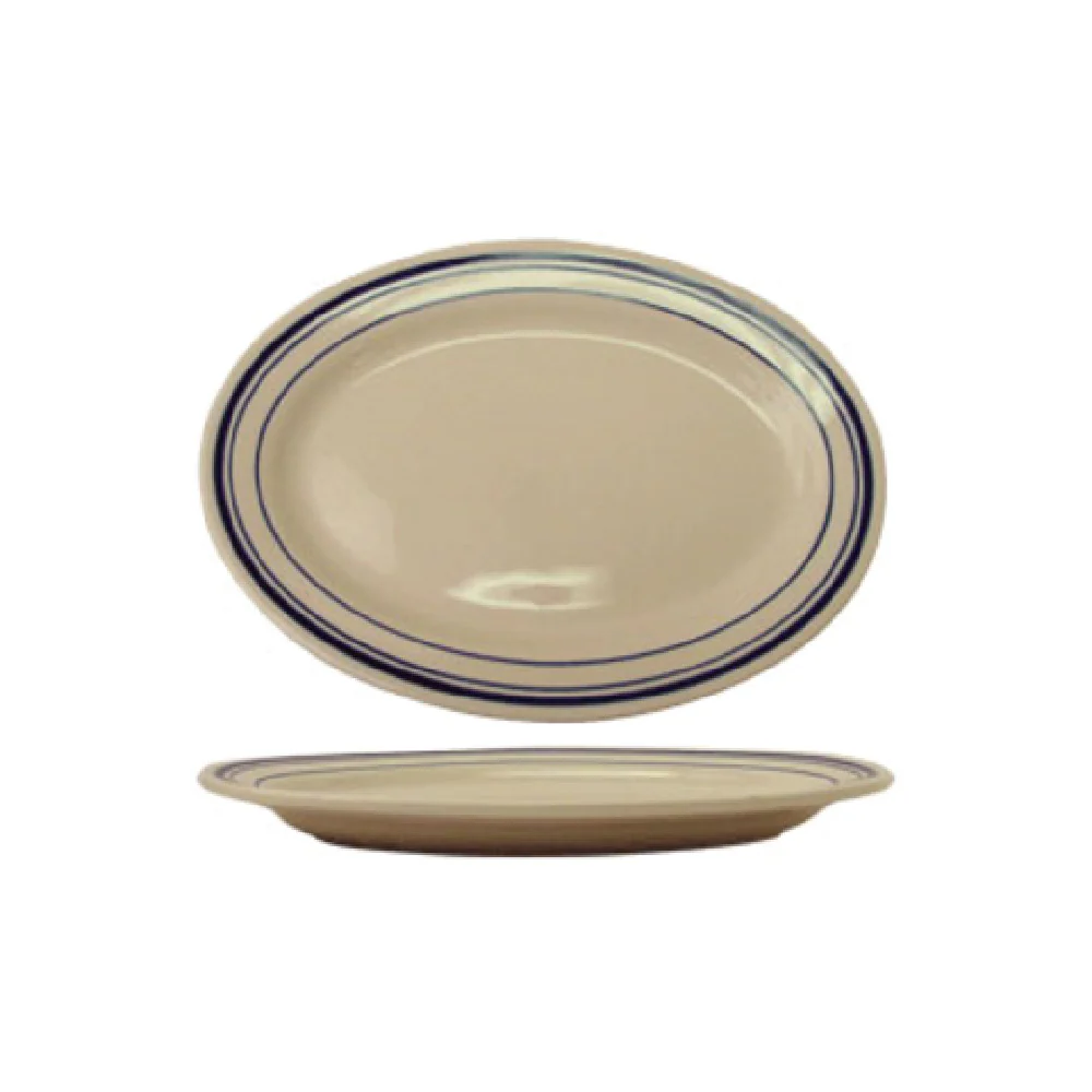 International Tableware CT-12 10-3/8 Inch Oval Platter Ceramic Lead Free American White with Blue Band International Tableware CT-12 10-3/8 Inch Oval Platter Ceramic Lead Free American White with Blue Band