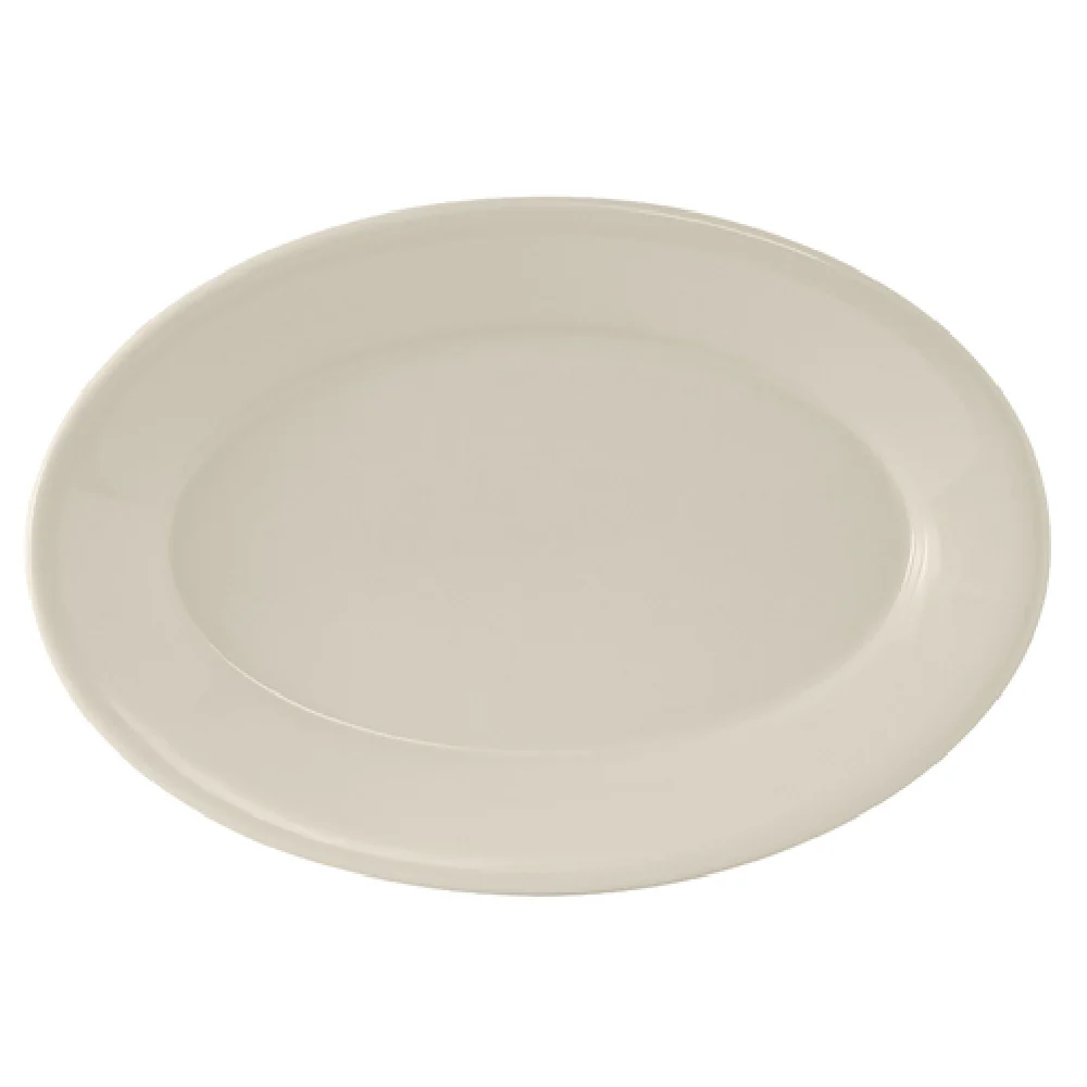 Tuxton TRE-912 10-5/8 Inch Oval China Platter with Wide Rim and Rolled Edge