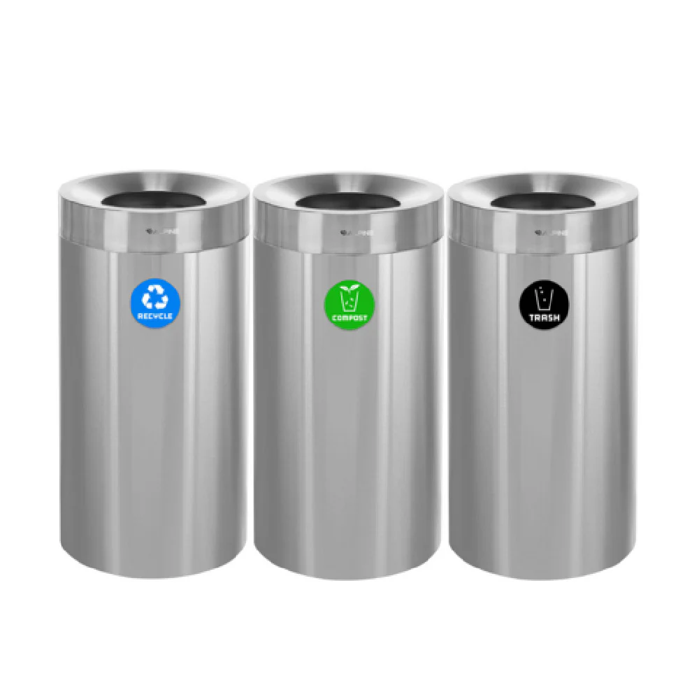 Alpine Industries ALP475-27-R-T-CO 16 Inch Stainless Steel Recycling Can with Compost Bin