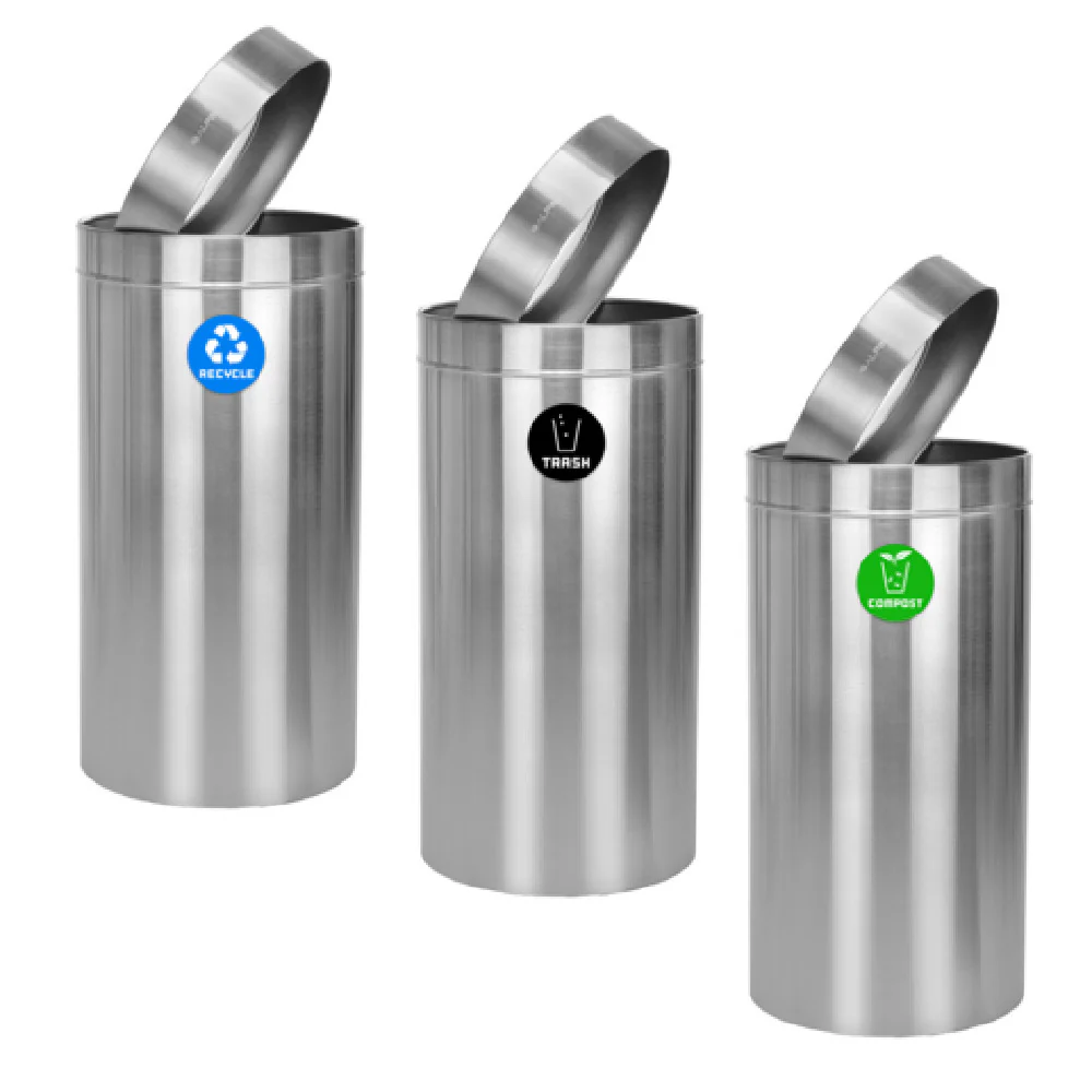 Alpine Industries ALP475-27-R-T-CO 16 Inch Stainless Steel Recycling Can with Compost Bin Alpine Industries ALP475-27-R-T-CO 16 Inch Stainless Steel Recycling Can with Compost Bin