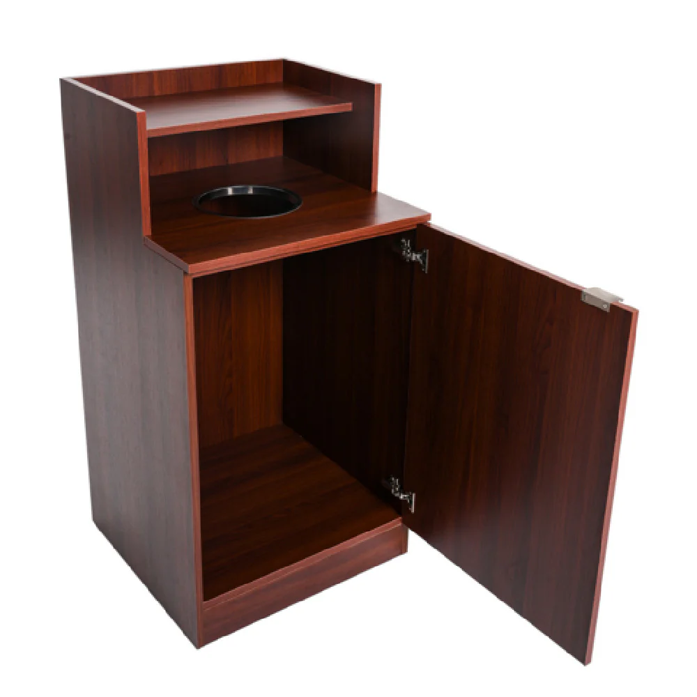 Alpine Industries ALP476-DH-MA 24 Inch Waste Receptacle Enclosure Mahogany with Tray Shelf Alpine Industries ALP476-DH-MA 24 Inch Waste Receptacle Enclosure Mahogany with Tray Shelf