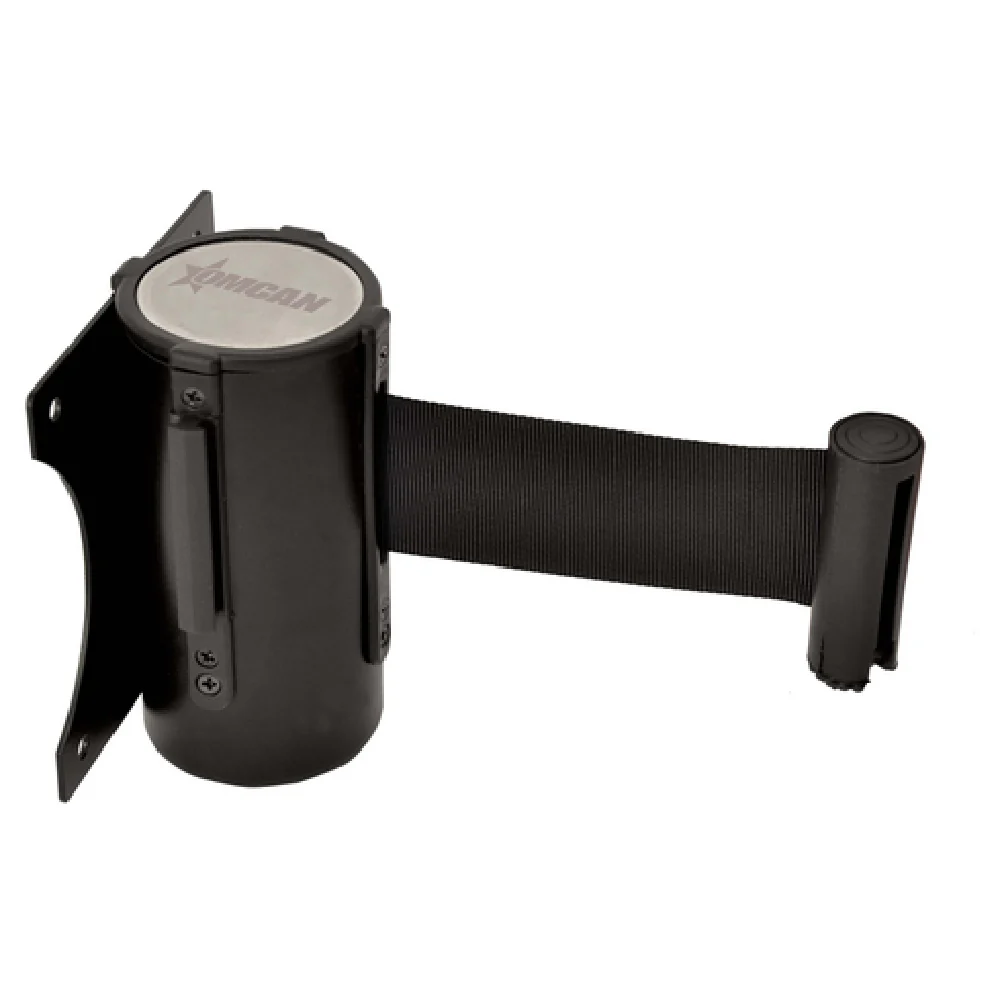 Omcan 41155 4.5 Inch Crowd Control Stanchion Wall Mount with 78 Inch Belt Black Steel