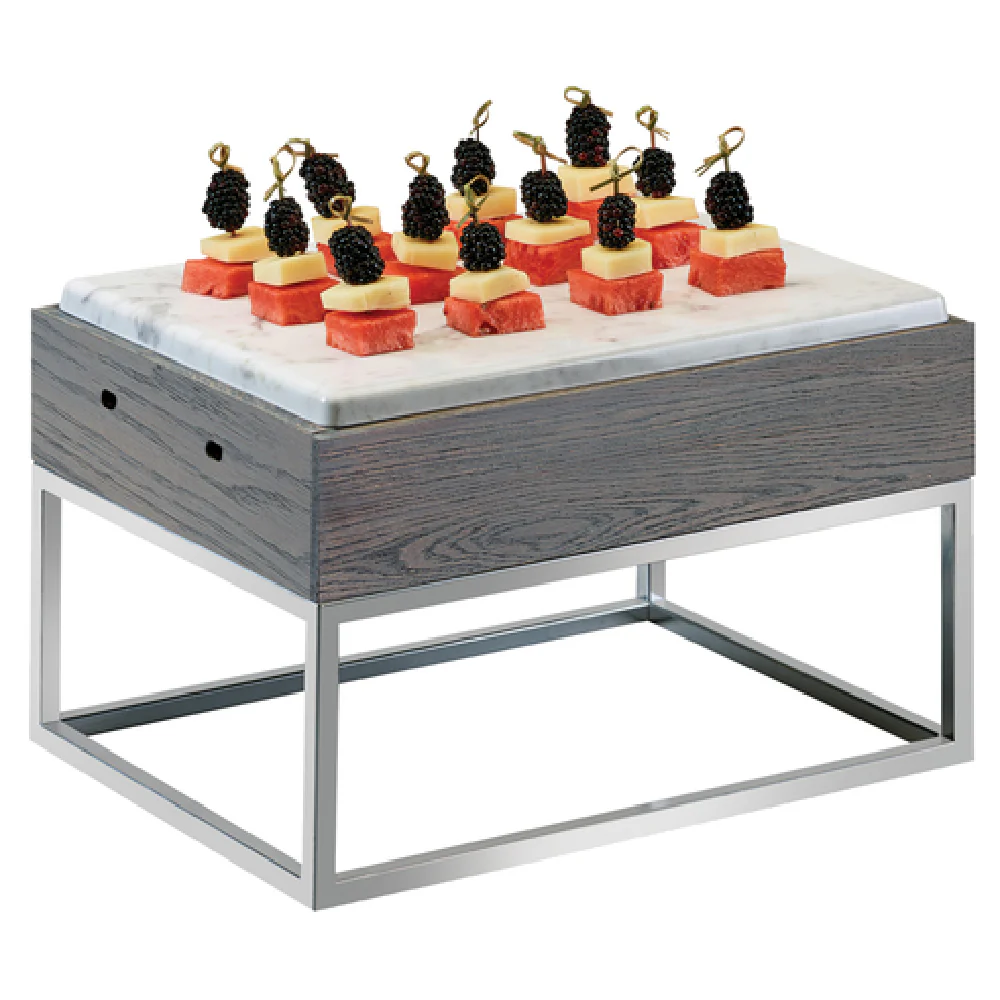 Cal Mil 3822-9-83 15 Inch Countertop Display Riser Oak Wood Stainless Steel Faux Marble