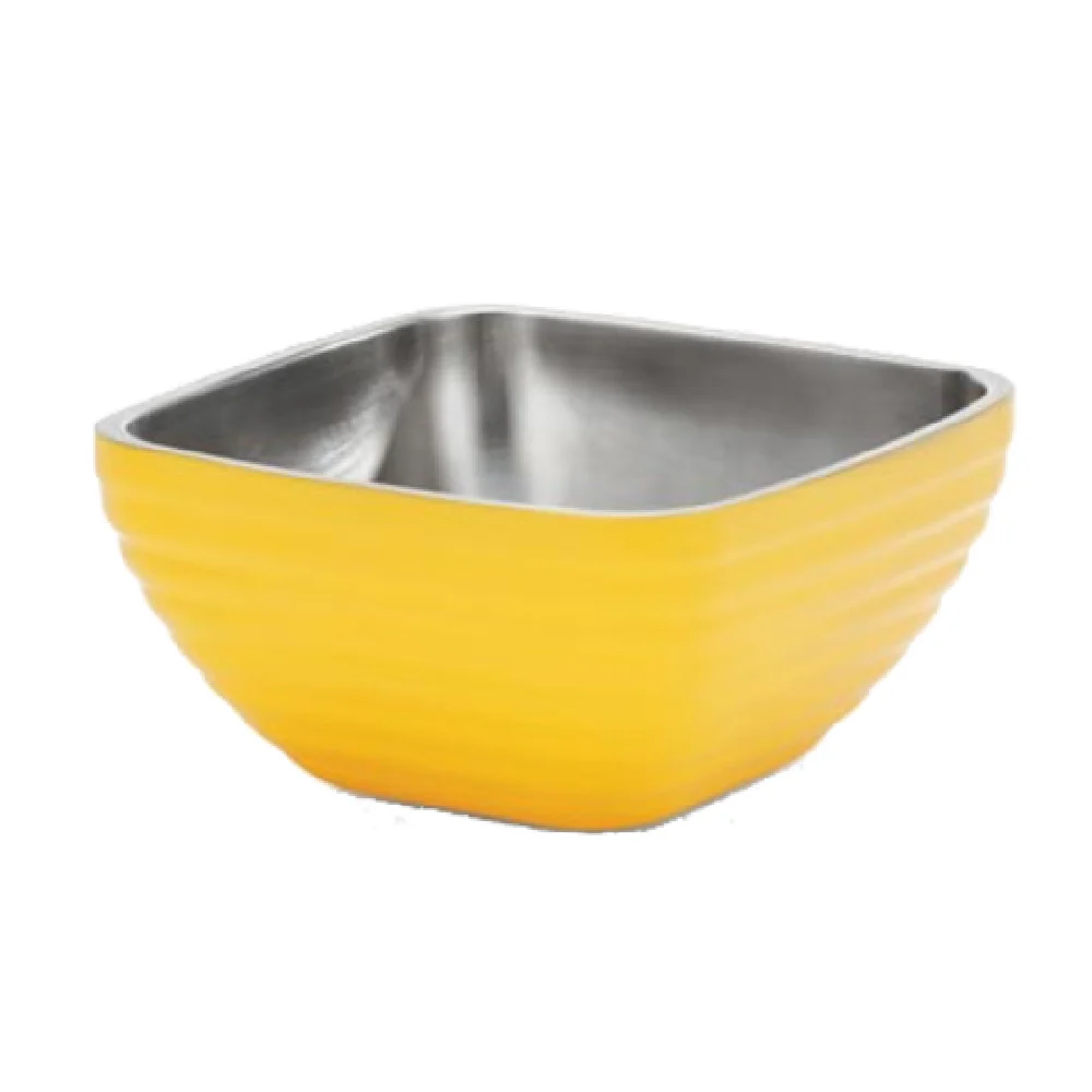 Vollrath 4763445 3.2 Quart Square Insulated Serving Bowl with Stainless Steel Interior Classic Yellow Finish