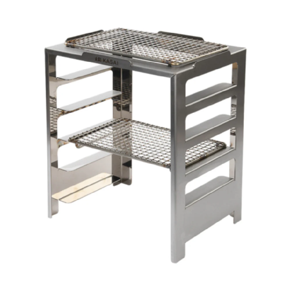 JB Prince G100 RR 9.25 Inch Stainless Steel Kasai Konro Robata Rack with 2 Shelves JB Prince G100 RR 9.25 Inch Stainless Steel Kasai Konro Robata Rack with 2 Shelves