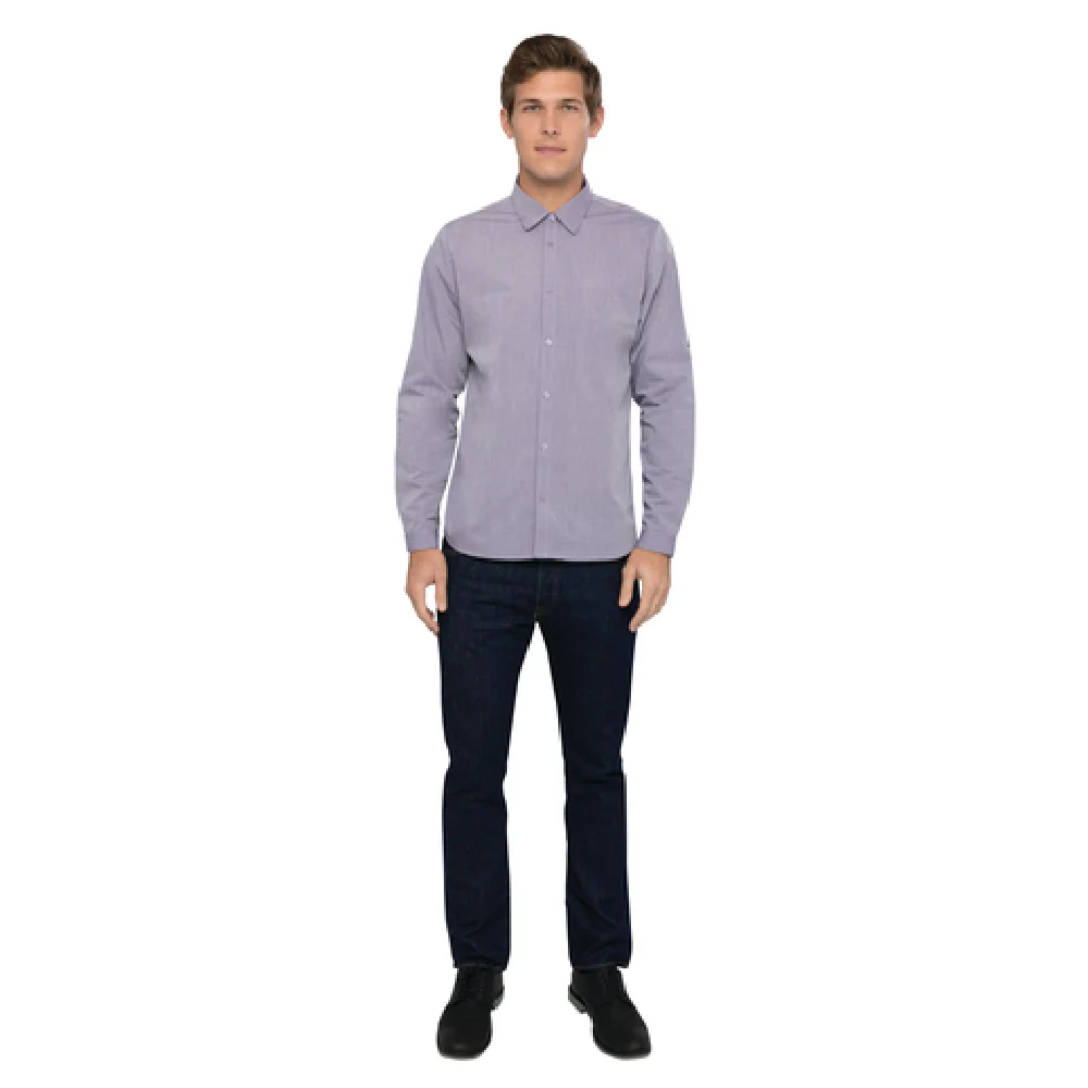 Chef Works SHC06PUR3XL Men's Chambray Dress Shirt Roll-up Long Sleeves Purple Poly Cotton
