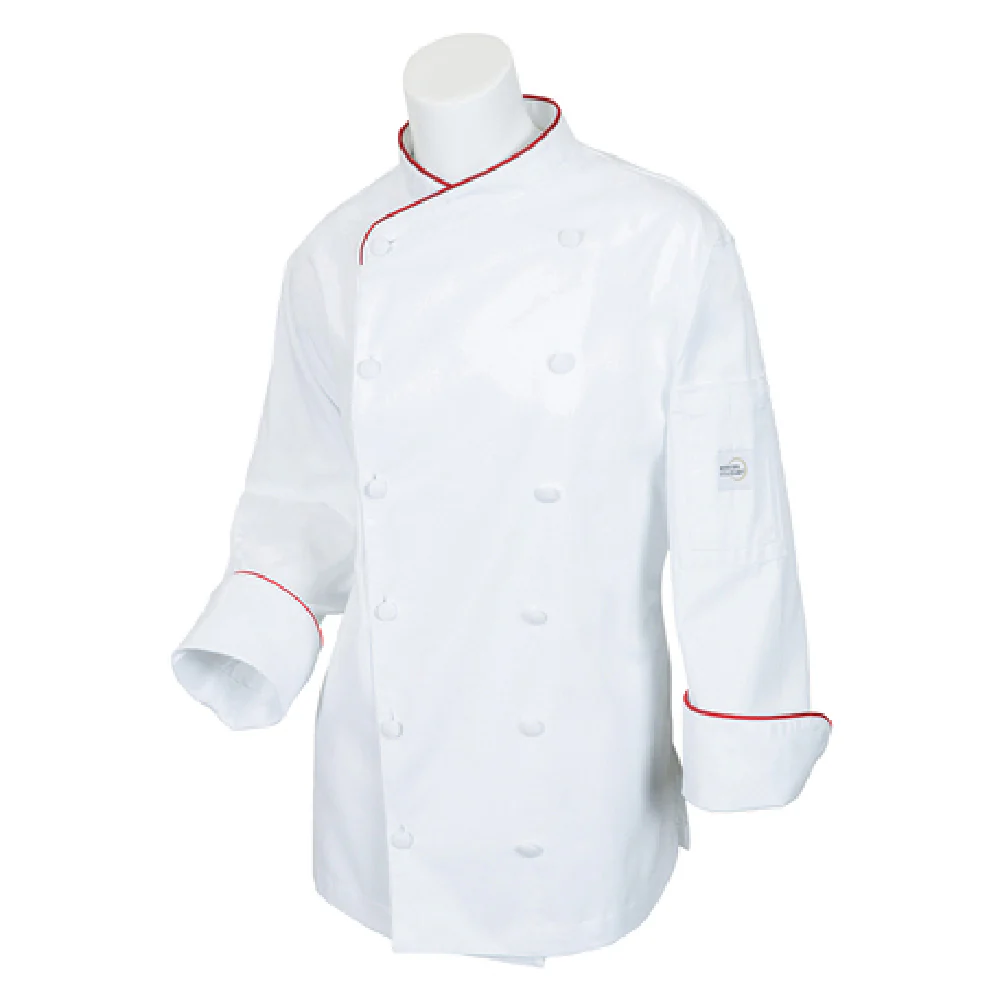Mercer Culinary M62045WR1X XLarge Women's Chef's Coat with Utility Pocket White and Red