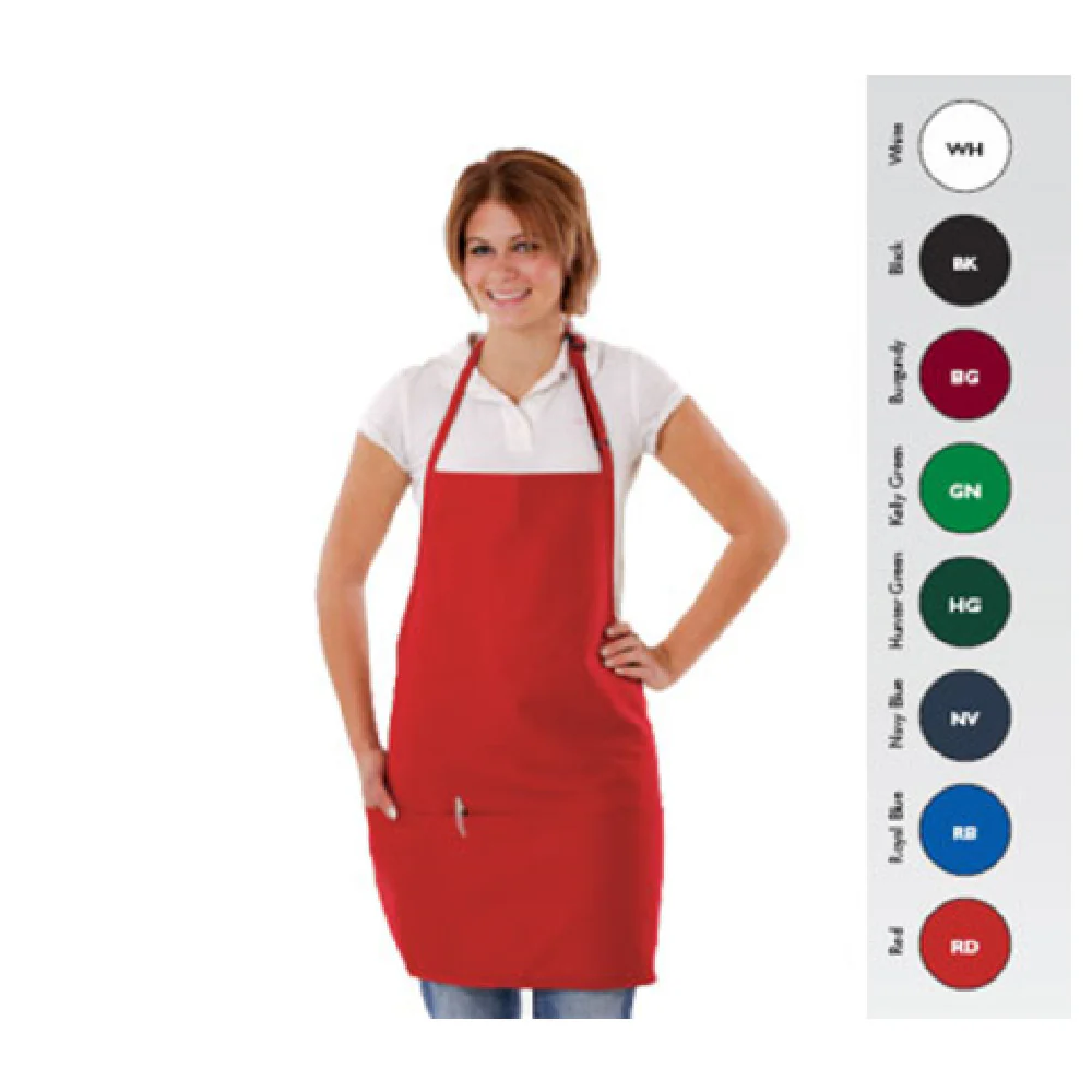 John Ritzenthaler Company 612BAFH-GN 28 Inch Bib Apron Adjustable Neck Poly/Cotton Kelly Green 3 Pockets