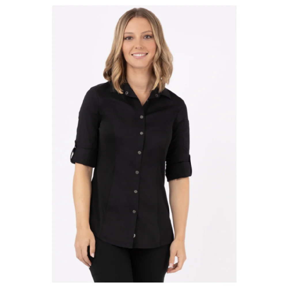 Chef Works SES02W-BLK-L 22 Inch Women's Seville Shirt Snap Front Closure Black Chef Works SES02W-BLK-L 22 Inch Women's Seville Shirt Snap Front Closure Black