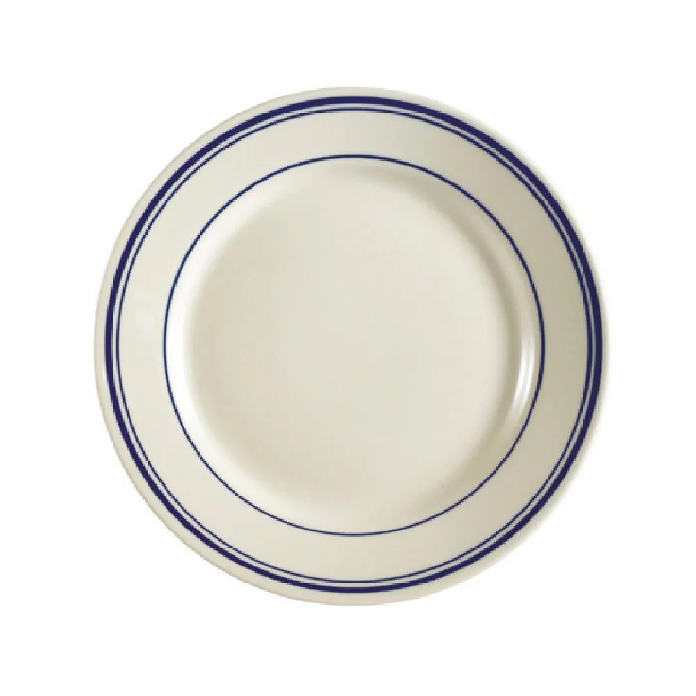 CAC China BLU-16 10-1/2 Inch Round Plate with Rolled Edge Ceramic White