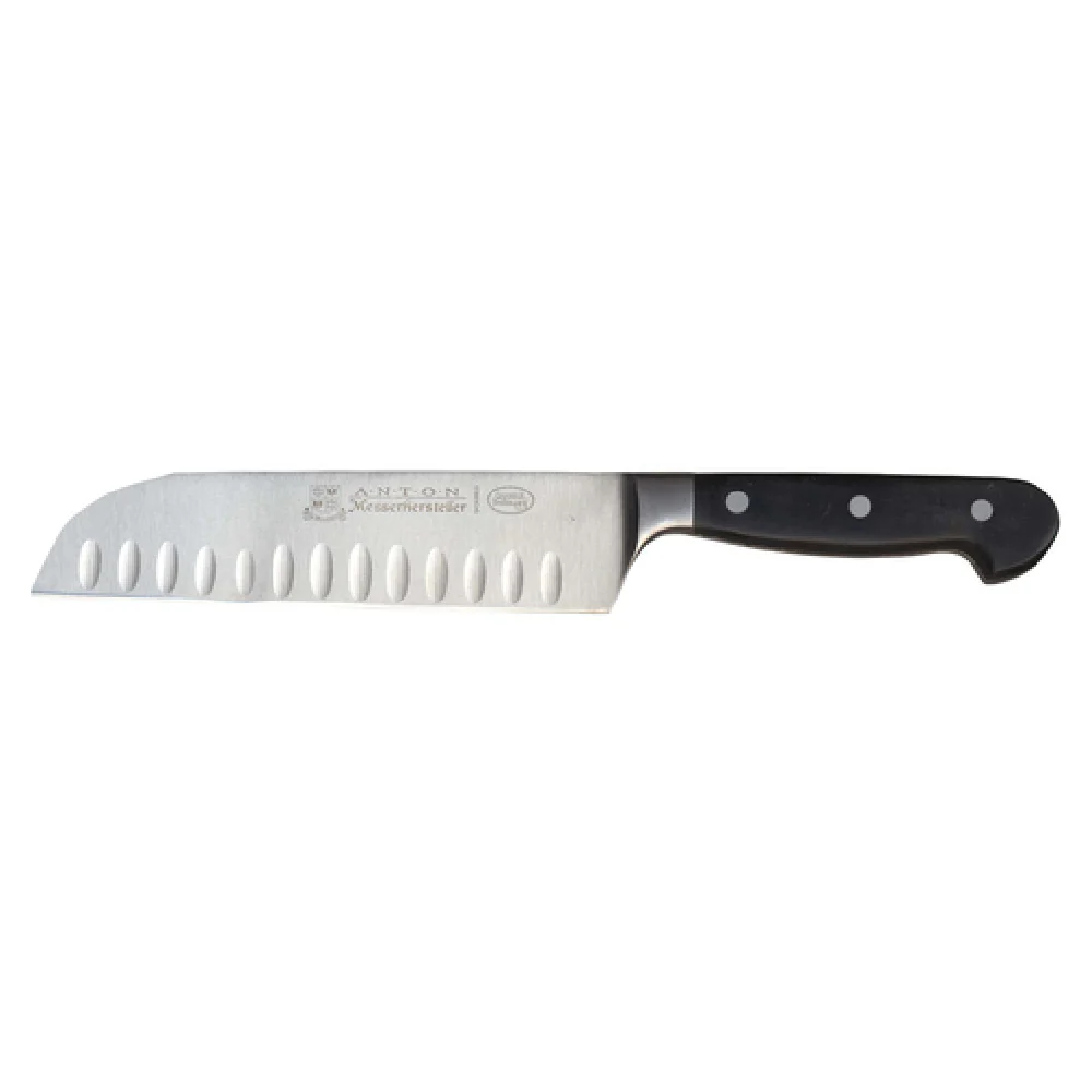Omcan 18350 7 Inch Forged Blade Santoku Knife Stainless Steel Granton Edge