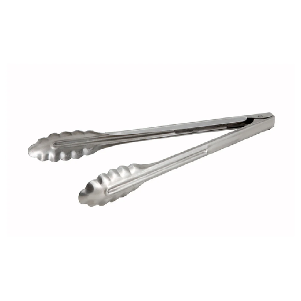 Winco UT-12 12 Inch Utility Tongs Coiled Spring Heavy Weight Stainless Steel with Scalloped Edges