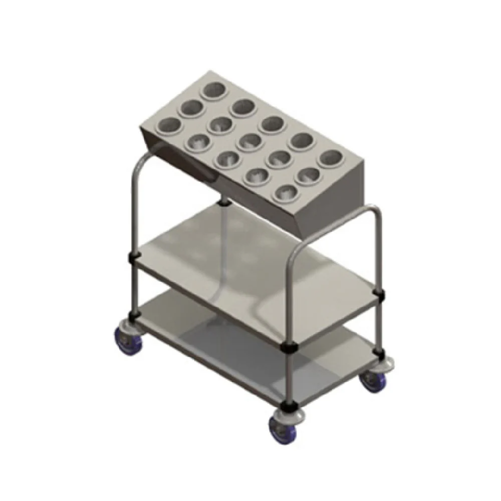 Dinex DXP7152A15 36 Inch Tray and Silver Cart with 15 Cylinder Dispenser