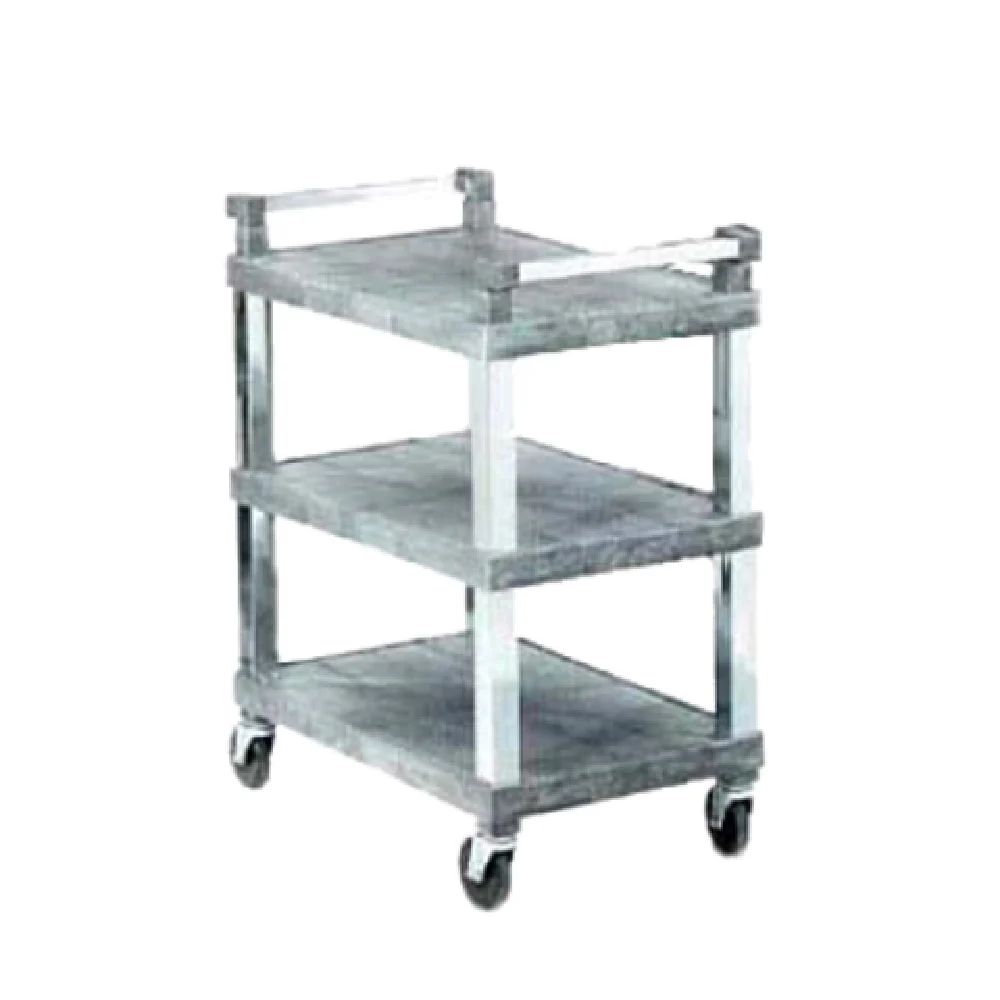 Vollrath 97102 30-1/2 Inch Utility Cart Plastic Gray with 3 Shelves and 4 Casters Vollrath 97102 30-1/2 Inch Utility Cart Plastic Gray with 3 Shelves and 4 Casters
