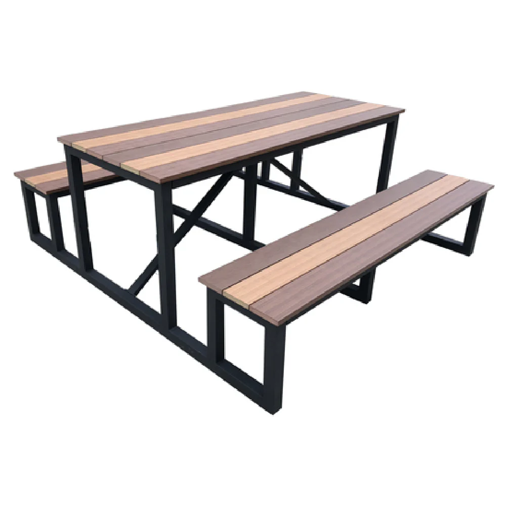 Plantation Prestige Commercial Furniture 8883072-01 72 Inch Rectangular Picnic Table Synthetic Wood Aluminum with 2 Bench Seats