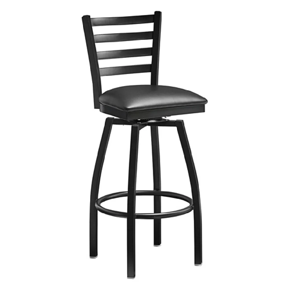 Omcan 47161 18 Inch Width Metal Bar Height Ladder Swivel Chair with Black Vinyl Seat