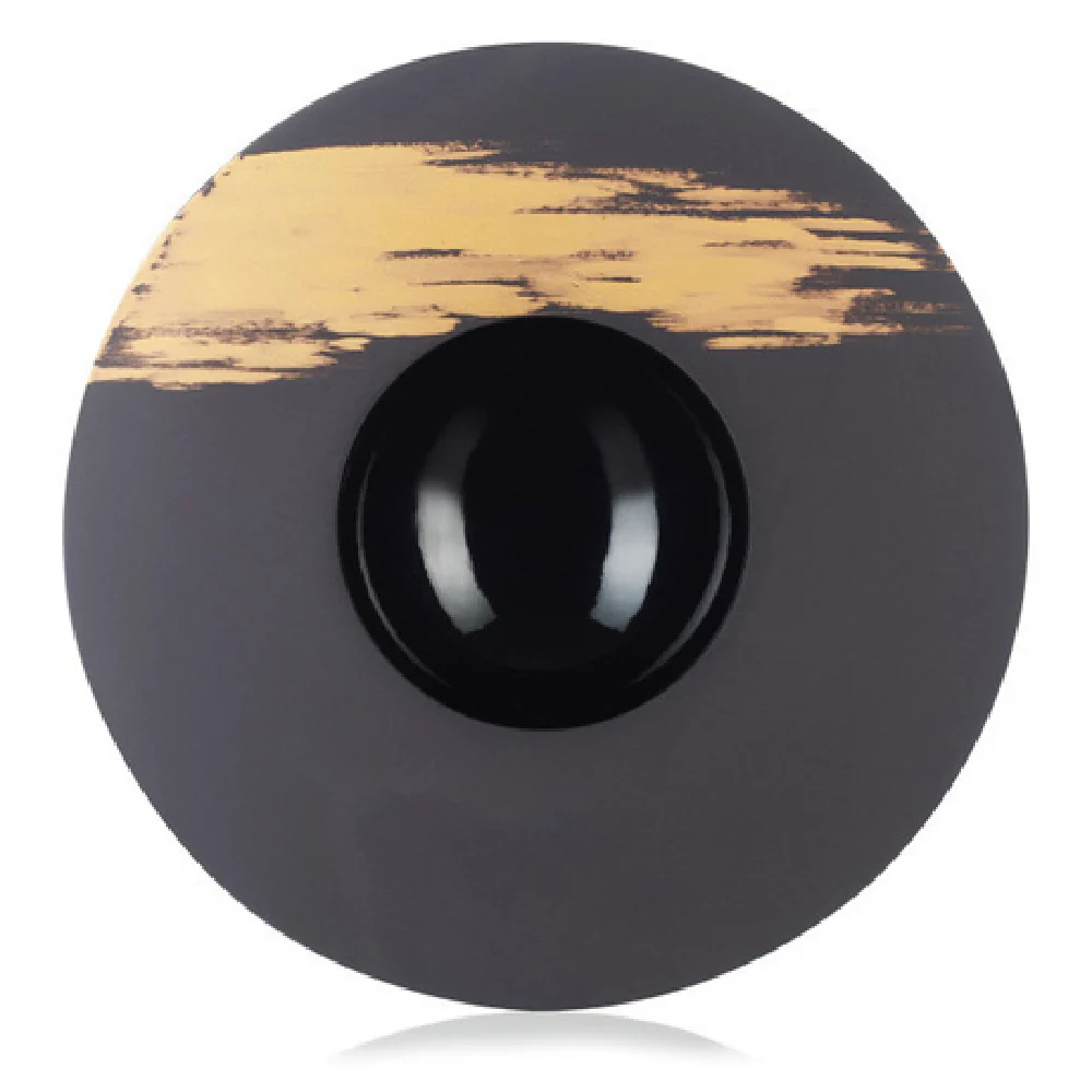 Revol 651567 10-1/2 Oz Sphere Plate 12 Inch Round Porcelain Glossy Black with Gold Revol 651567 10-1/2 Oz Sphere Plate 12 Inch Round Porcelain Glossy Black with Gold