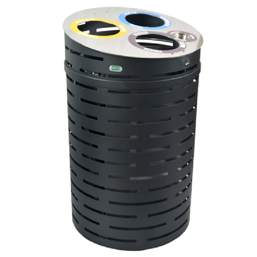Emuamericas Llc U686-08 24 Inch Outdoor Recycling Receptacle Steel Black Oxiron with Stainless Steel Top Emuamericas Llc U686-08 24 Inch Outdoor Recycling Receptacle Steel Black Oxiron with Stainless Steel Top