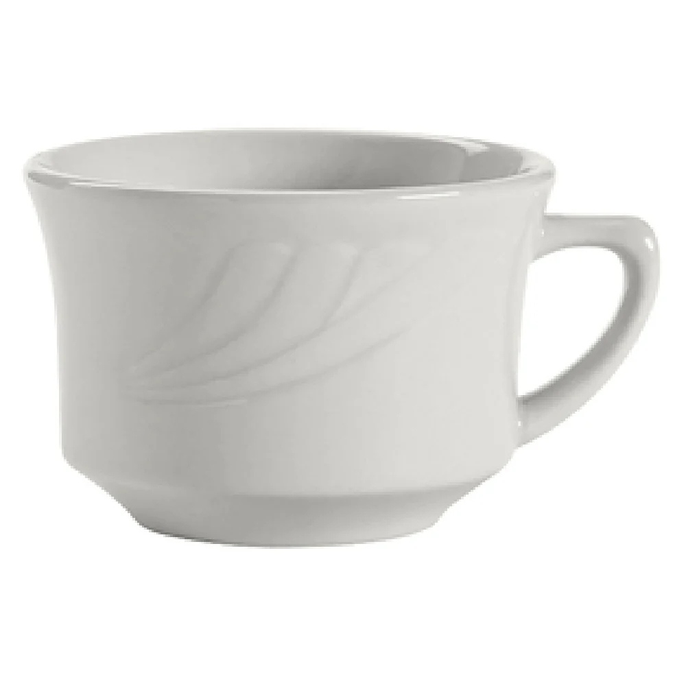Tuxton YPF-0752 7 Oz Cup Embossed Porcelain White Dishwasher Safe