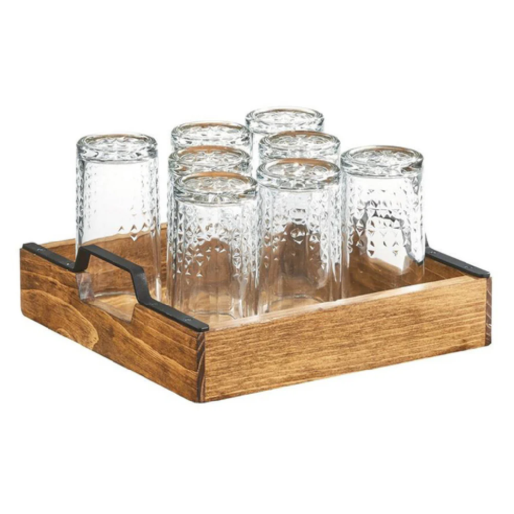Cal Mil 3701-99 12 Inch Square Serving Tray with Handles Rustic Pine Metal