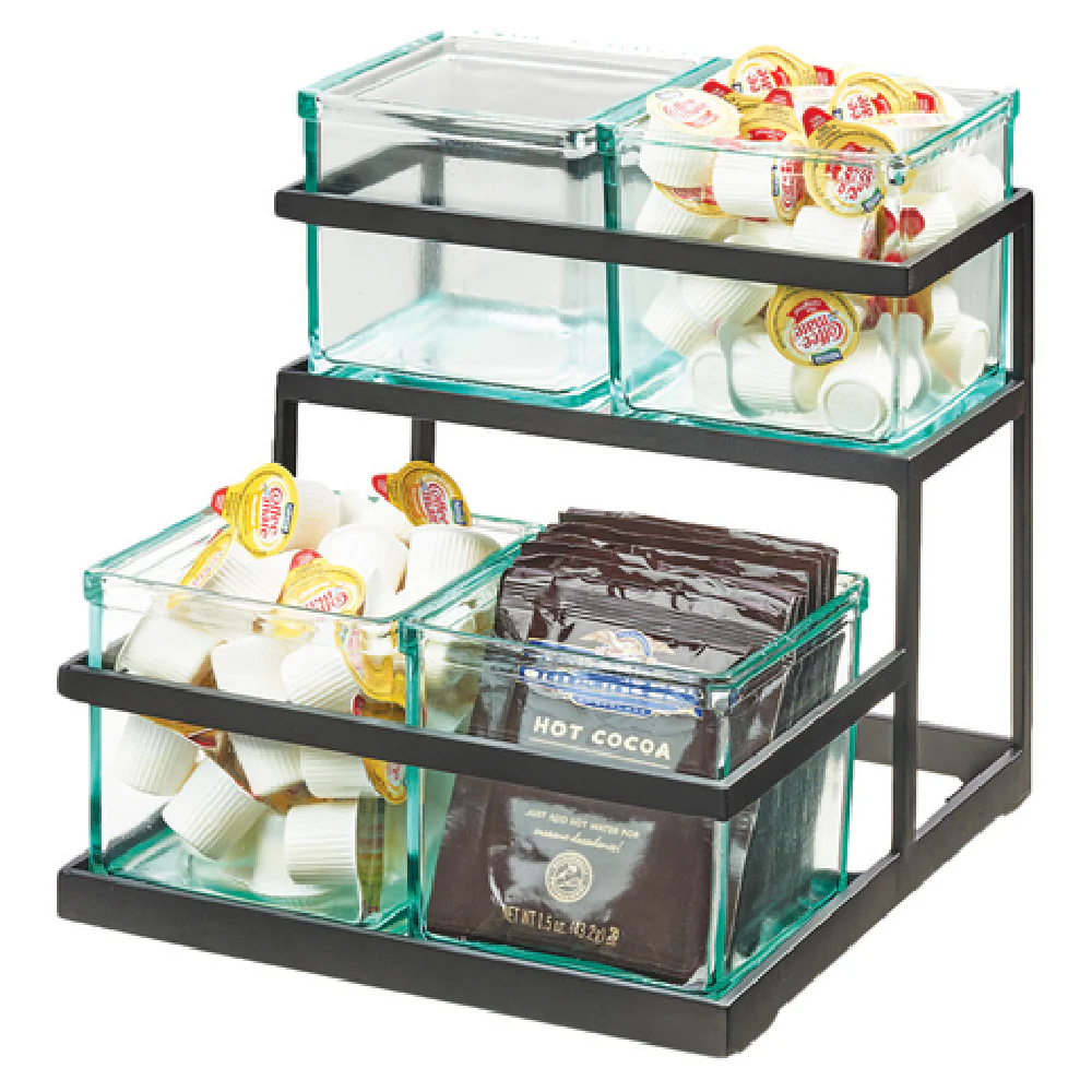 Cal Mil 3604-13 10 Inch Condiment Display 2 Tier Metal Black with Glass Jars Cal Mil 3604-13 10 Inch Condiment Display 2 Tier Metal Black with Glass Jars