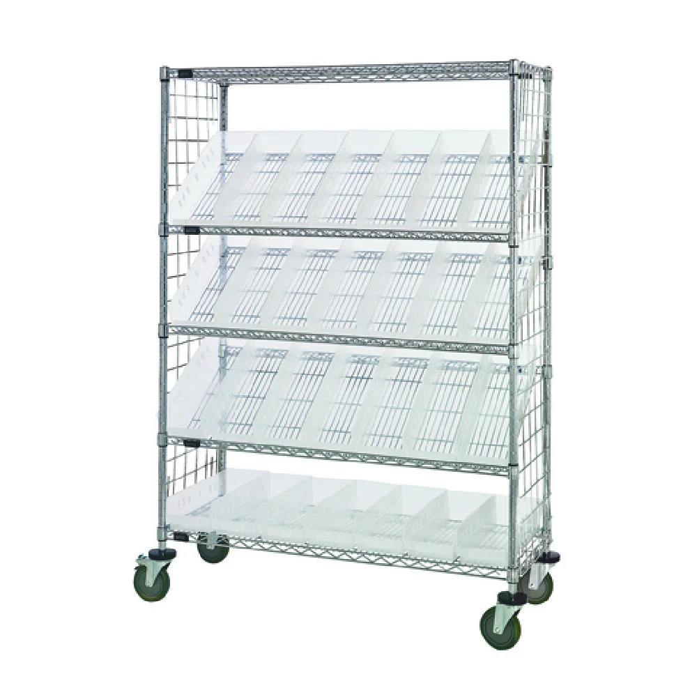 Quantum WRCSL5-63-2436EP-106CL 36 Inch Slanted Shelf Enclosure Cart with Clear Bins Quantum WRCSL5-63-2436EP-106CL 36 Inch Slanted Shelf Enclosure Cart with Clear Bins