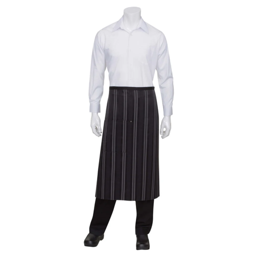 Chef Works AW025BGY0 31-1/2 Inch Waist Apron Contrast Ties Poly Cotton Stripes Chef Works AW025BGY0 31-1/2 Inch Waist Apron Contrast Ties Poly Cotton Stripes