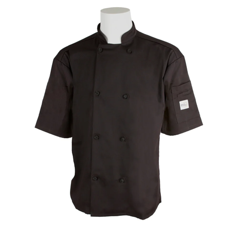 Mercer Culinary M61022BKXS XSmall Unisex Chef Jacket Short Sleeve Black with Cloth Knot Buttons Mercer Culinary M61022BKXS XSmall Unisex Chef Jacket Short Sleeve Black with Cloth Knot Buttons
