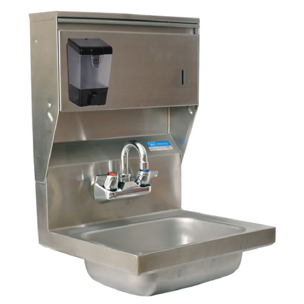 BK Resources BKHS-W-1410-4D-TD-PG 14 Inch Hand Sink Wall Mounted Stainless Steel with Towel Dispenser