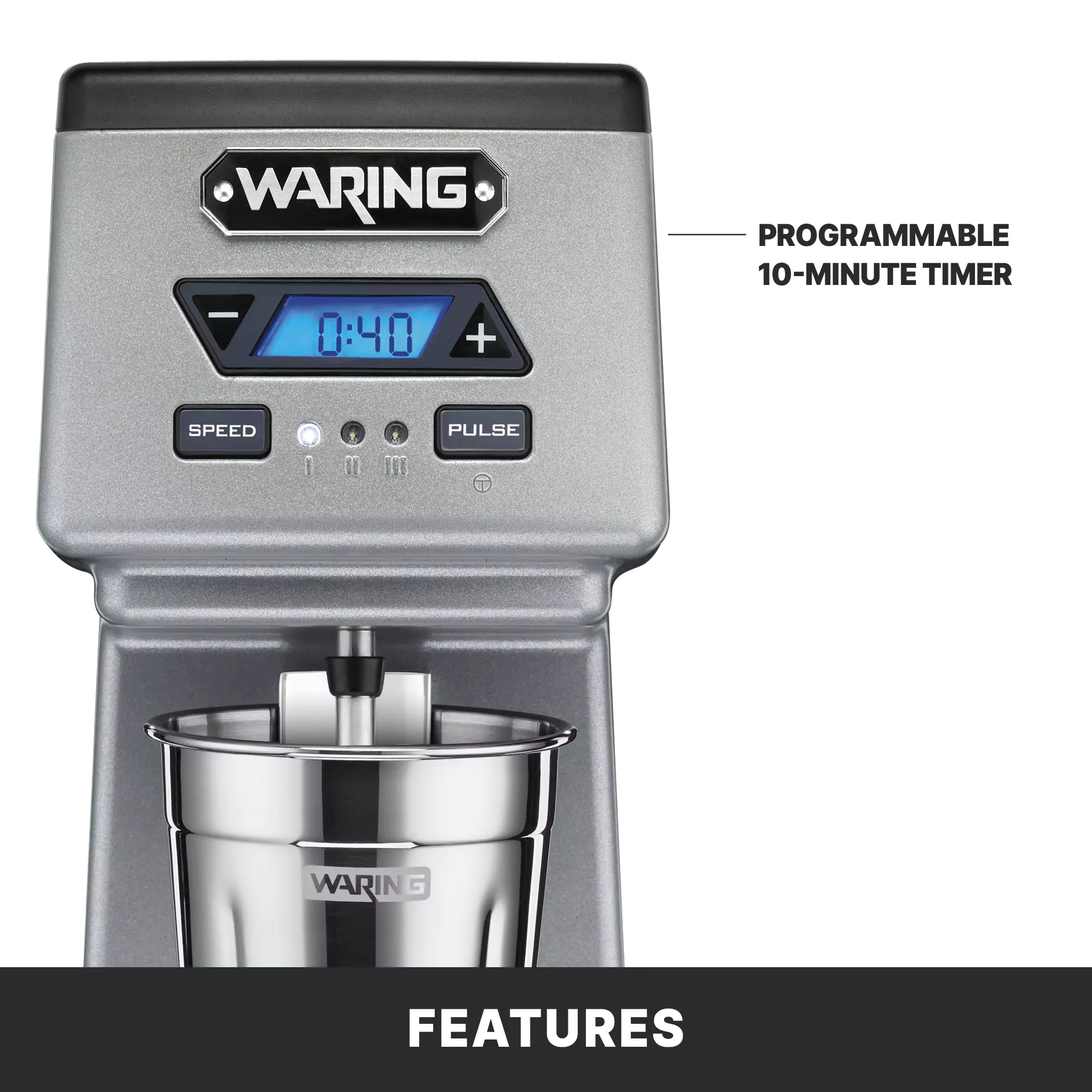 Waring WDM120TXE 9 Inch Heavy-Duty Drink Mixer with Timer LCD Display Waring WDM120TXE 9 Inch Heavy-Duty Drink Mixer with Timer LCD Display